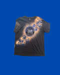 Survivor Collection one-of-one hand-bleached streetwear tee, design #006 blue and gold fracture pattern