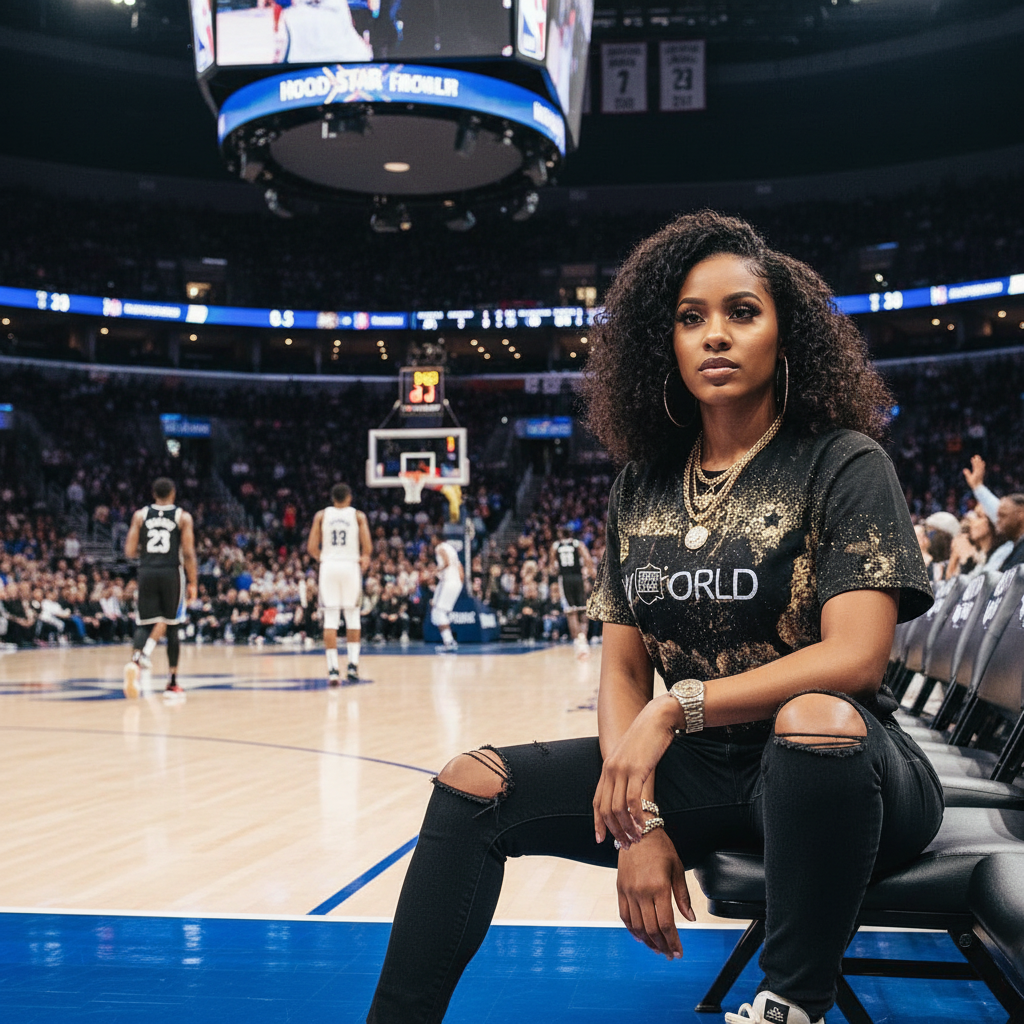 Female model courtside watching game