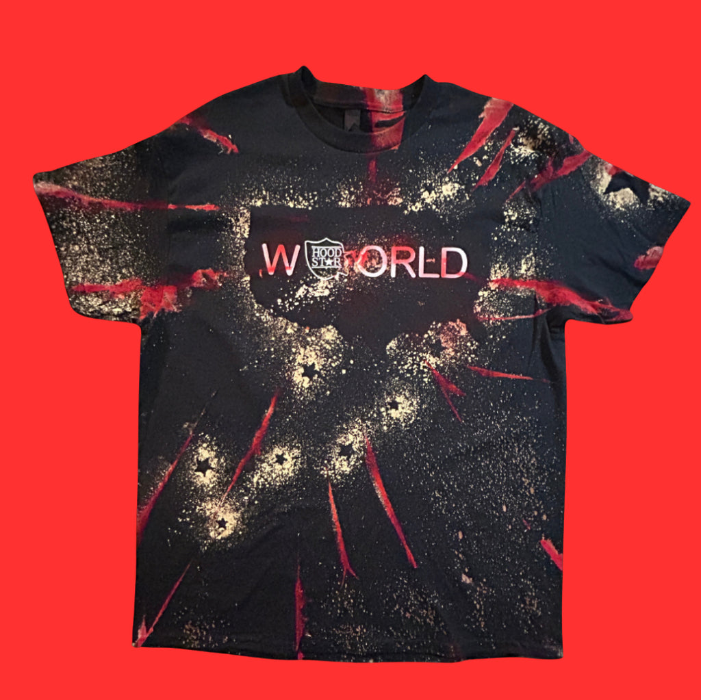 Survivor Collection Blood Orbit one-of-one hand-bleached streetwear tee, design #004