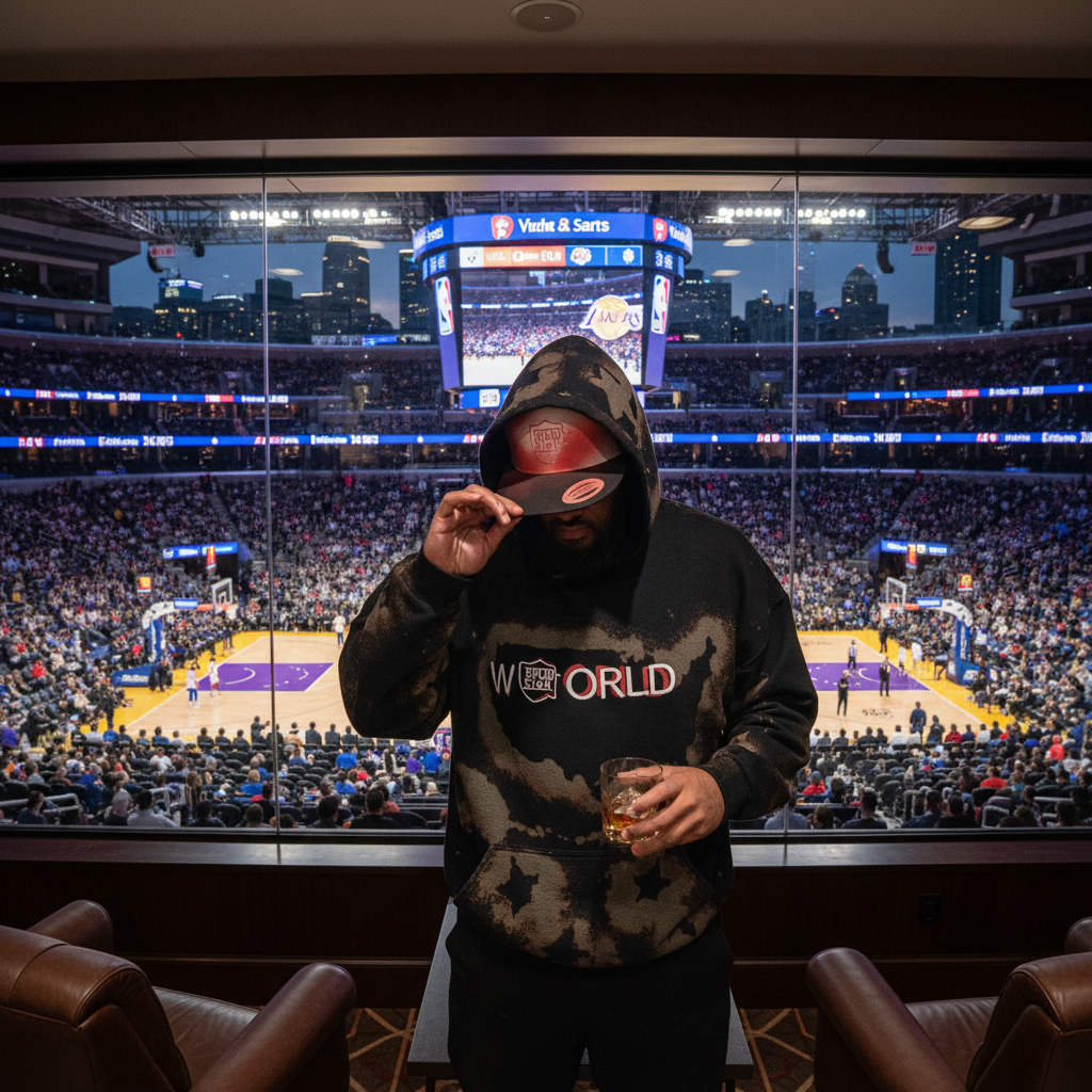 Model in luxury suite at NBA game