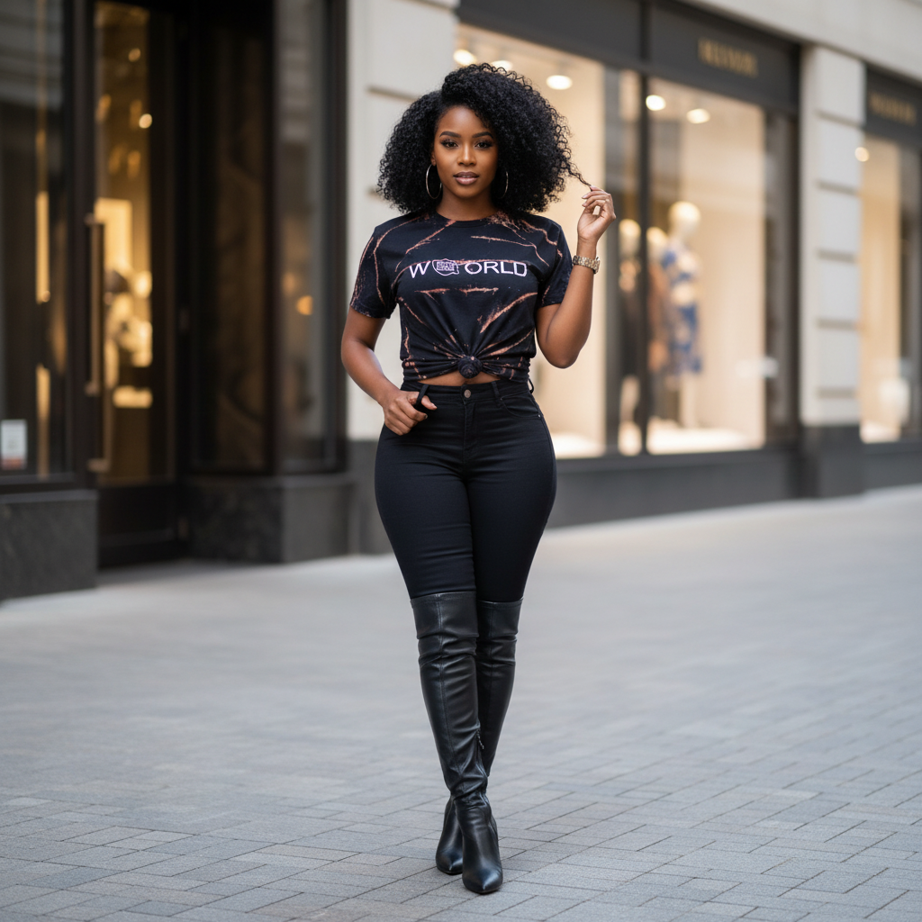 Model on upscale city street